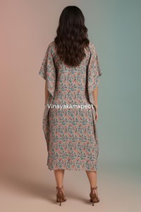 ชุดคลุมกิโมโนผ้าฝ้ายพิมพ์ลายดอกไม้สุดหรู ระบายอากาศได้ดี สไตล์โบโฮชิค ชุดลำลองฤดูร้อน คอวี ความยาวเต็มตัว สวมใส่สบาย - Product Image 3