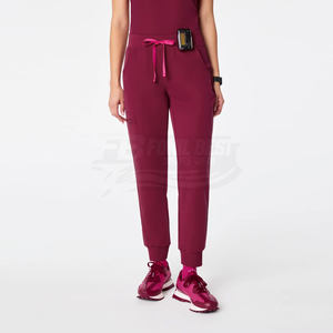 Women V Neck Knitted Cotton <b>Scrub</b> <b>Top</b> Maroon Hospital Uniform Blouse with Pockets for Medical Staff - Product Image 4