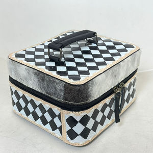 Boîte de rangement pour bijoux de luxe sur mesure en cuir à carreaux, grande taille, pour bagues, boucles d'oreilles, colliers, présentoir de voyage, organiseur de bijoux - Product Image 4