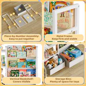 Étagère à livres pour enfants à 3 niveaux avec rangement pour jouets, organisateur <span class=keywords><strong>de</strong></span> livres orienté vers l'avant avec 2 grands bacs pour salle <span class=keywords><strong>de</strong></span> jeux - Product Image 6