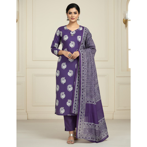 Ensemble trois pièces traditionnel indien Dhabu en coton imprimé pour femmes, dames et jeunes filles – Chemises de soirée – Qualité export mondiale - Product Image 1