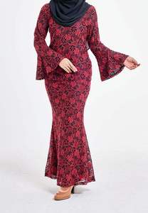 Rose Black Embodiery Baju Kurung SIPO Malaysia Fesyen <b>Flare</b> Sleeves Lace - Product Image 2
