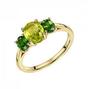 Joyería de Aniversario de Bodas con Tres Piedras de Peridoto Verde y Diopsido Cromado, Engaste de Plata de Ley con Baño de Oro, Estilo Vintage - Product Image 1