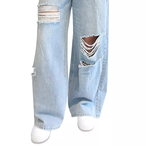 Multi-Pocket Painted Denim <b>Cargo</b> Pants <b>Women</b> High Waist Breathable Quick Dry Loose Fit 100% Polyester Stonewashed New Arrival - Product Image 6