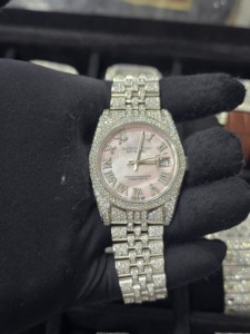 Montre-bracelet pour femme en acier inoxydable de haute qualité, 36 mm, entièrement sertie de diamants Moissanite VVS, style Hip Hop, avec cristal de saphir et quartz - Product Image 4