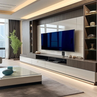 Meuble TV mural de luxe Console en bois sur mesure avec panneaux intégrés Design flottant moderne pour salon