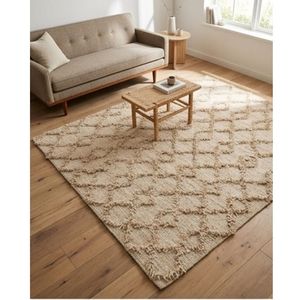 Handwoven Natural Jute Area Rug Diamond Textured Flat <b>Weave</b> Boho Farmhouse Living Room Bedroom Floor Carpet Decor OEM - Product Image 6