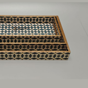 Premium 3-Pack Stackable Enamel MDF <b>Trays</b> Elegant Harlequin Tile Design Luxury Barware & Coffee <b>Table</b> Serving <b>Trays</b> - Product Image 5