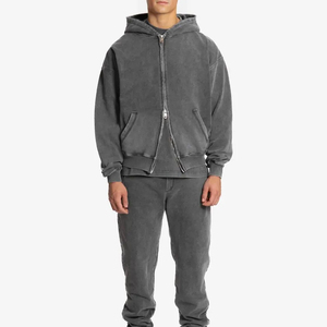 <b>Mens</b> Premium Acid Wash Zip Up Hoodie 100% Cotton Soft Fleece Casual Sports Streetwear Hooded <b>Sweatshirt</b> Wholesale Factory - Product Image 2