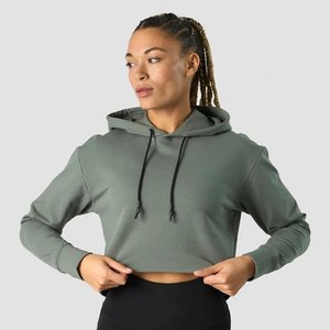 Sweat-shirts à capuche courts pour femmes de couleur unie, vente en ligne premium à faible MOQ, pulls à capuche courts à faible MOQ - Product Image 2