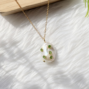 Handmade Freshwater Pearl Pendant <b>Necklace</b> With Green CZ Accent Handmade Gold Plated Baroque Pearl Jewelry Gift for Women - Product Image 2