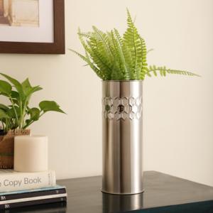 Silver Honeycomb <b>Cylinder</b> <b>Vase</b> Tall Embossed Hexagon Stainless Steel Decorative Metal Flower <b>Vase</b> - Product Image 6