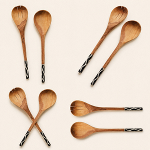Wood <b>Salad</b> Servers Set with Bone Inlay Handles Natural Wooden Serving Spoons Eco Friendly Utensils for Kitchen & Dining - Product Image 5