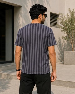 Nueva Camiseta Casual de Manga Corta con Cuello Redondo y Rayas para Hombre, Corte Regular, Camiseta con Patrón Tejido Informal para Hombre - Product Image 4
