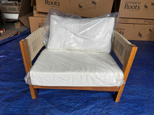 Ensemble de canapés d'extérieur en teck et corde tressée, canapé de patio avec coussins imperméables, mobilier de jardin moderne pour hôtel, villa, centre commercial - Product Image 1