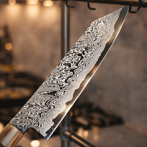 Couteau de chef artisanal Edge Master Manufacture, lame en acier Damas hautement polie de 8 à 9,9 pouces, manche en bois ambidextre, étui en cuir - Product Image 2