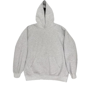 Sweat-shirt à capuche gris surdimensionné avec motif de points en strass, vêtements décontractés pour hommes, tenue d'automne - Product Image 3