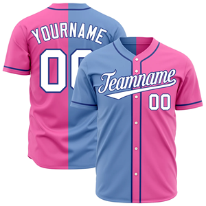 <b>Top</b> Premium Baseball Uniforms Jersey with Premium Quality <b>Mesh</b> Shirts and V Neck Jersey Front Button Short Sleeve Pink Sky <b>Blue</b> - Product Image 1