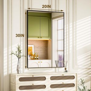 Specchio da Bagno Rettangolare da Parete con Cornice in Metallo Nero 20x30 Pollici - Product Image 5