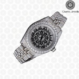 Charm_Jewells Men's Luxury Stainless Steel <b>Watch</b> Analog Quartz Movement Sapphire Crystal <b>Diamond</b> Bezel 40mm Folding Clasp - Product Image 4