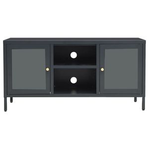 Meuble TV en acier thermolaqué anthracite avec verre trempé pour salon - Product Image 3