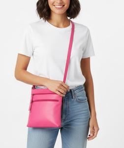 Genuine Leather pink color crossbody bag with multiple zip and <b>adjustable</b> <b>strap</b> - Product Image 5