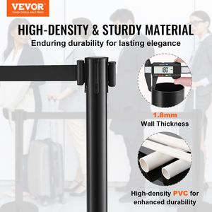 Paquete de 8 Postes de Control de Multitudes con Cintas Retráctiles Negras de 6.5 Pies, Postes de Plástico para Eventos Deportivos - Product Image 2