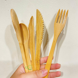 Juego de cubiertos de bambú hechos a mano reutilizables/juego de cubiertos de cuchillo cuchara Tenedor de bambú con logotipo láser gratis en Vietnam - Product Image 5