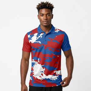 Polo de camouflage rouge, bleu et blanc personnalisé pour entraîneurs – Maillot de sport et tenue d'entraînement par sublimation, fabricant en gros - Product Image 1
