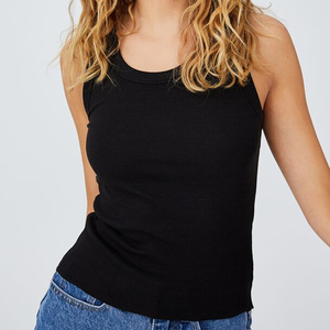 Débardeur côtelé tricoté gris clair et noir pour femme 2026, coupe ajustée, idéal pour l'été, le yoga, la gym et le quotidien, avec logo frontal - Product Image 3