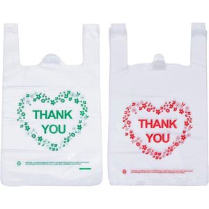 Sacchetti in plastica per la spesa con manici, ideali per supermercati e negozi, con scritta 'Thank You', 12 pollici. - Product Image 1