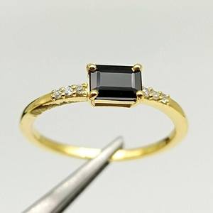 Black Onyx Ring Emerald Cut Black Onyx Dainty Stacking Ring 925 Sterling Silver 14K <b>Gold</b> Plated Minimalist Ring - Product Image 3