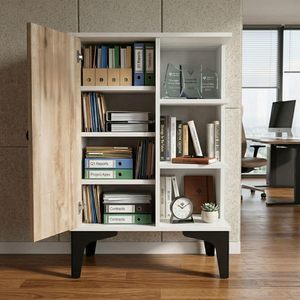 Meuble à chaussures en bois avec porte et étagères ouvertes, armoire de rangement à 4 niveaux pour entrée, salon et chambre, bois d'ingénierie - Product Image 5