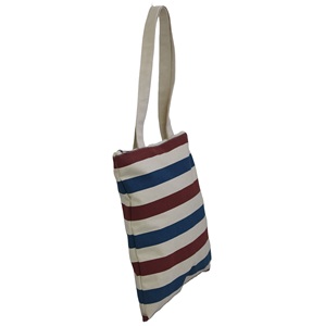 Bolsa de Compras de Lona de Algodón Reutilizable con Diseño Personalizado, Estampado de Rayas Multicolores y Cierre de Cremallera - Product Image 2