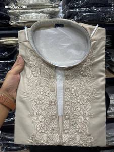 Best Fabric Star Silk with Embroidery Sequence work Readymade Full-Sleeve V-Neck <b>Kurta</b>-Payjama Collection Supplier from Surat - Product Image 3