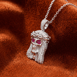 Pendentif Tête de Jésus en Argent Moissanite Sertie de Pierres, Yeux en Pierre Rouge, Collier Hip Hop, Cadeau Streetwear de Luxe - Product Image 3