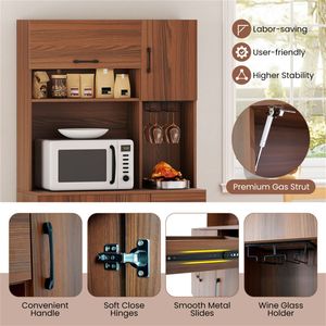 Mobile da Cucina Multifunzionale in Teak con Ripiani Regolabili, Portabicchieri e Design con Cassetto Anti-Ribaltamento - Product Image 6