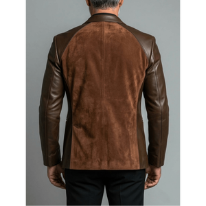 Blazer en cuir patchwork bicolore - Product Image 2