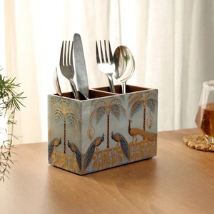 Organisateur de bureau en bois émaillé fait main à motif floral, tiroirs multifonctionnels, support pour stylos et couverts, style américain, durable, pour salon - Product Image 3