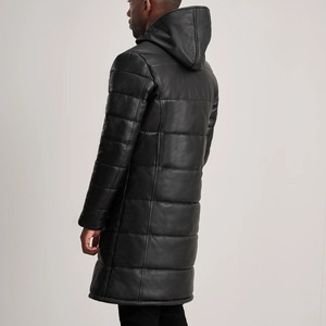Custom Men's <b>Long</b> <b>Hooded</b> <b>Puffer</b> <b>Jacket</b> PU Leather Quilted Winter Coat Windproof Zipper Closure Casual Streetwear - Product Image 3