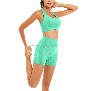 Ensemble de shorts de yoga taille haute sexy pour femmes, séchage rapide, contrôle du ventre, grande taille XL, couleur unie, 100 % coton, vente en gros du fabricant - Product Image 3