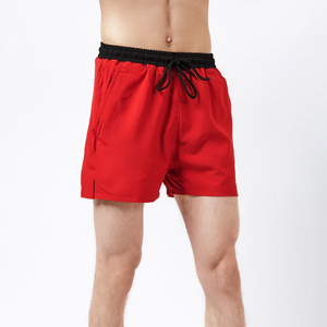 <b>Men's</b> <b>Red</b> Solid Eco-Friendly Breathable Sport <b>Shorts</b> with Elastic Waist Mid Length Canvas Front Logo - Product Image 4