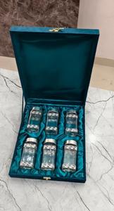 Ensemble de pots à épices en verre faits à la main de luxe avec boîte de rangement en velours de qualité supérieure, organisateur de cuisine élégant, récipient décoratif pour fruits secs - Product Image 3