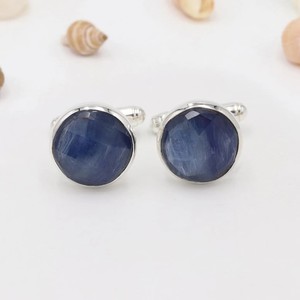 Boutons de manchette Shama Gems Jewels en kyanite pour hommes, en argent sterling 925, faits à la main, pierres précieuses, cadeau formel pour garçons d'honneur, mariage, smoking, pour lui - Product Image 1