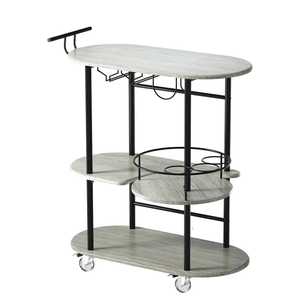 Carrito de Bar Industrial de Metal Negro de 2 Niveles con Espejo, Carrito de Servicio con Ruedas, Estante para Vino y Portavasos para Decoración de Comedor - Product Image 2