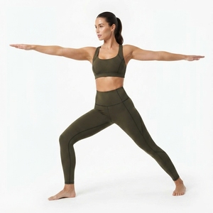 Conjunto Deportivo de Dos Piezas para Mujer, Color Verde Oliva, Sujetador Deportivo y Leggings de Cintura Alta, Ropa Deportiva para Yoga y Fitness - Product Image 5