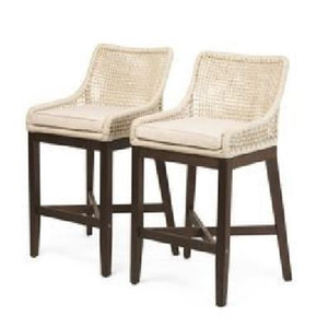 Teak <b>wood</b> bar <b>stool</b> with rattan accents; smooth, durable finish; suitable for indoor or outdoor use. - Product Image 3