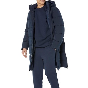 Veste matelassée longue à capuche pour homme, coupe-vent, fermeture éclair, décontractée, hiver, couleur unie, extérieur polyester, rembourrage épais en duvet – Meilleure vente - Product Image 6