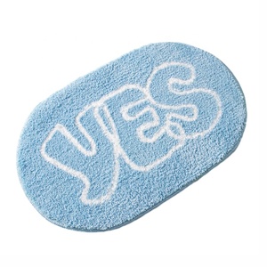 Oval Chenille Bath Mat With Yes Print <b>Light</b> Blue Novelty Design Absorbent Machine Made For Bathroom Floor - Product Image 1