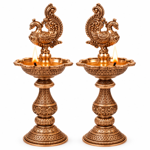 brass peacock five bowl diya oil <b>lamp</b> five wick deepam five diya deepak traditional puja <b>lamp</b> home temple decor diwali decorate - Product Image 1